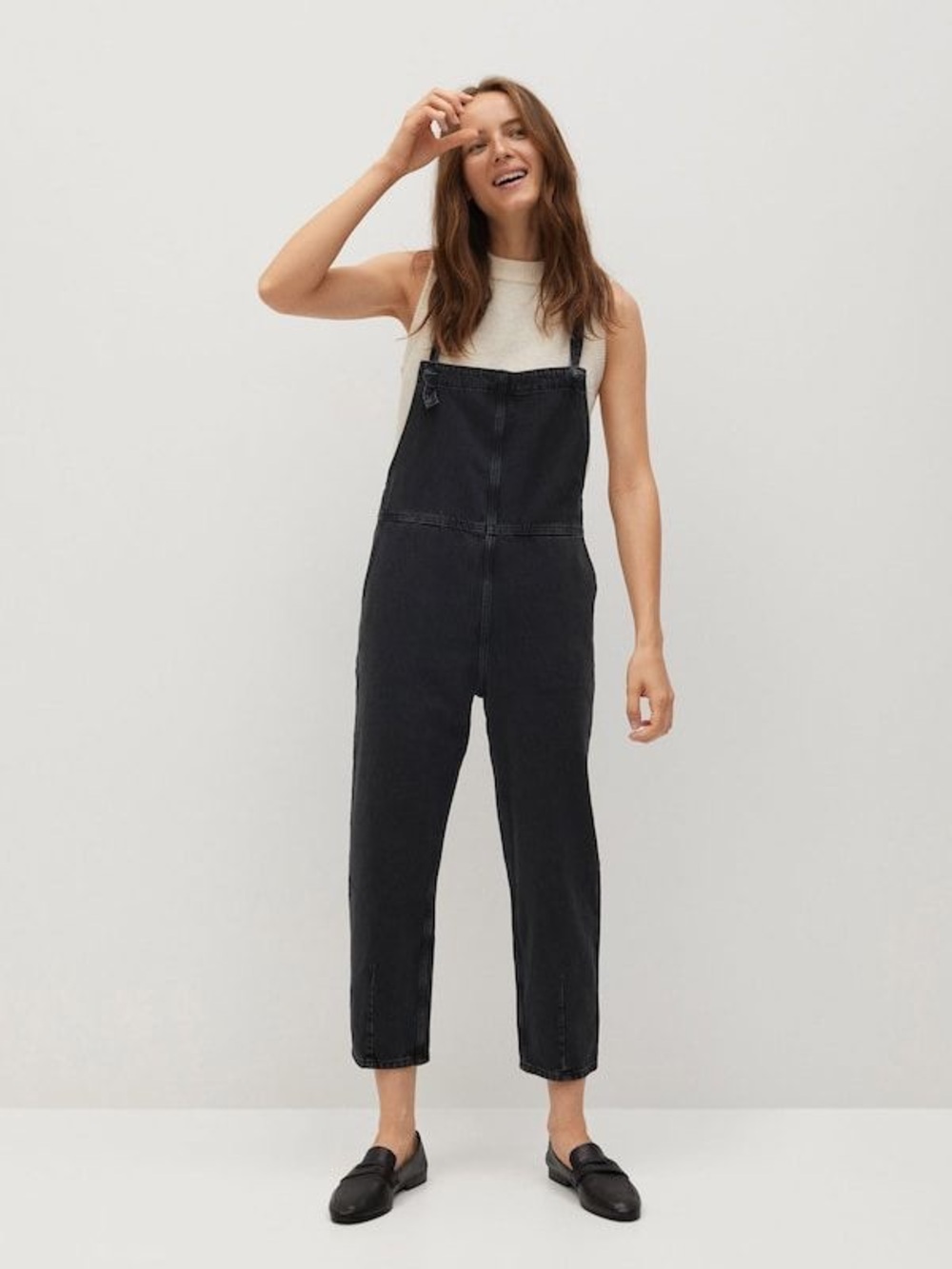 Mango Dungaress Black Denim Bib Jumpsuit Size Small